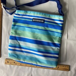 Small Pouch Bag Cosmetic Travel Organizer Blue Aqua Geometric Print Zipper